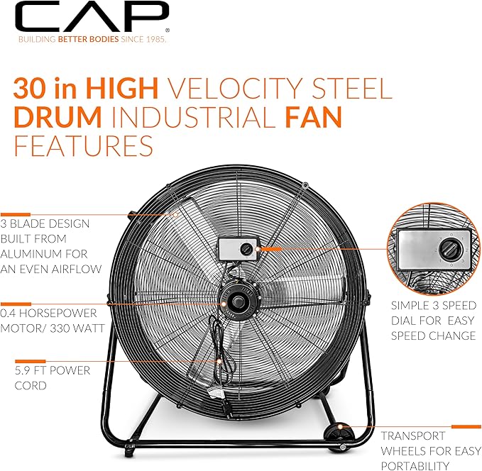 CAP Barbell 30'' High Velocity Heavy Duty Floor Fan – Ultimate Cooling Power for Gyms & Homes