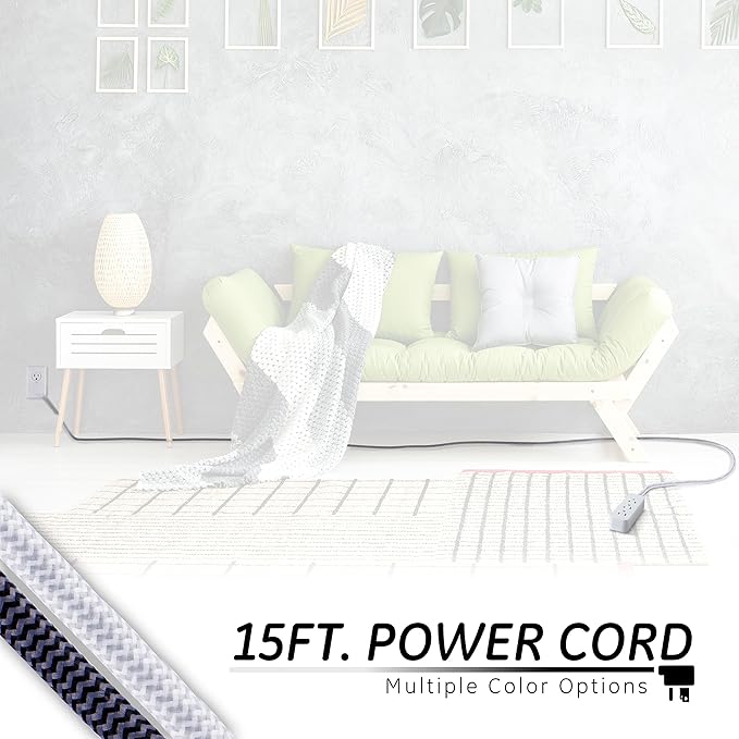 GE 3-Outlet Power Strip 15 Ft Braided Extension Cord with Multiple Outlets Grounded Flat Plug ETL Listed White 40530
