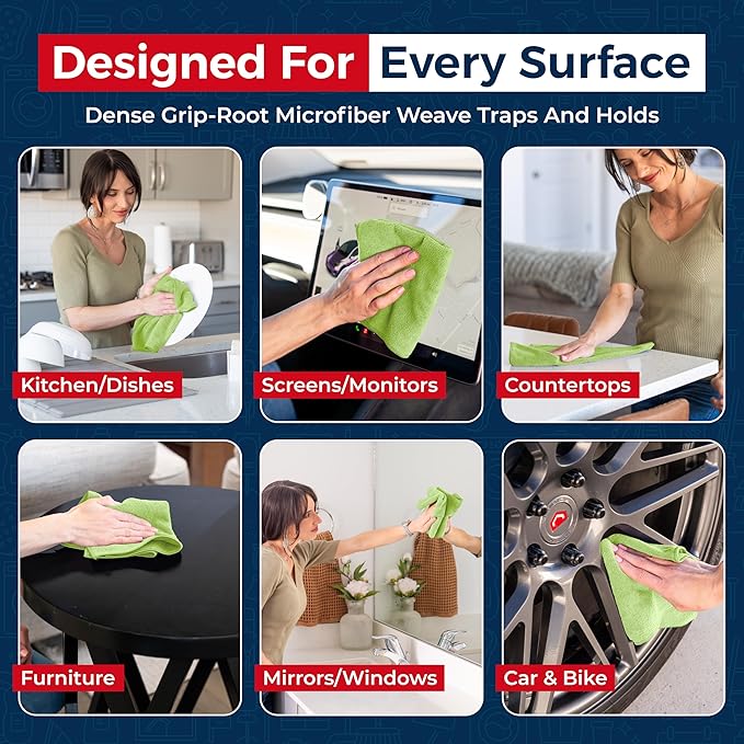 USANOOKS Microfiber Cleaning Cloth Light Green - 50 Pcs 12.5"x12.5" - High Performance - 1200 Washes, Ultra Absorbent Towels Weave Grime & Liquid for Streak-Free Mirror Shine - Car Washing Cloth