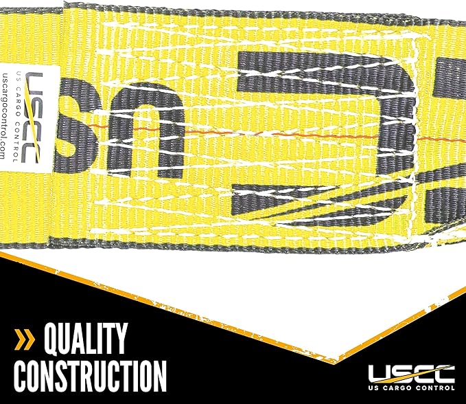 US Cargo Control Flat Hook Ratchet Strap 4 Inch x 30 Foot, 5,400 LBS Working Load Limit, Yellow 4 Inch Ratchet Straps Heavy Duty for Flatbed Trailers, Professional Flatbed Hauling