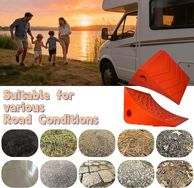 Heavy Duty Orange PU Wheel Chocks with Reflective Strips - 4-Piece,S/M,All-Weather, Non-Slip & Portable Parking Security for Truck, RV, Trailer (4, S)