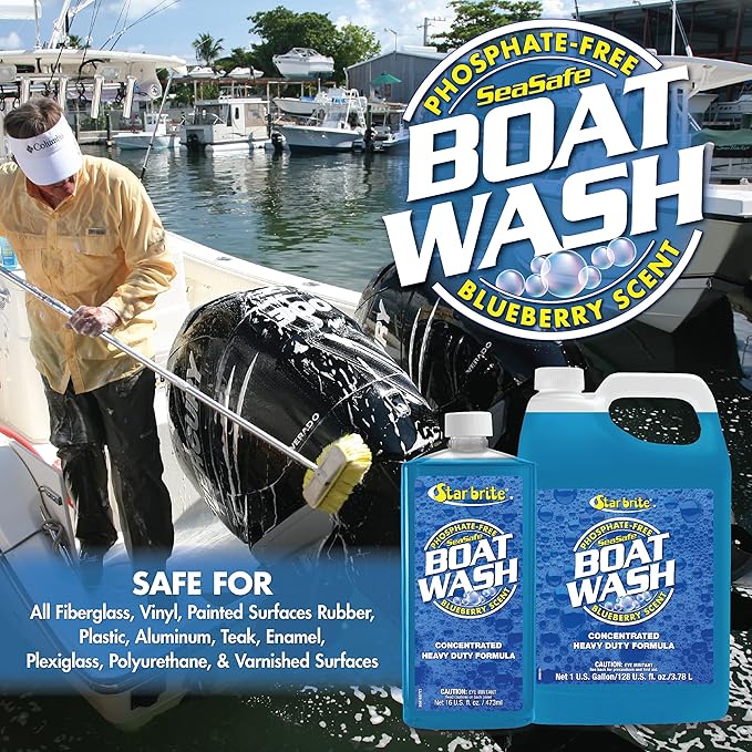 STAR BRITE Concentrated Boat Wash - Heavy-Duty, Non-Streak Formula for Sparkling Hulls, Decks, Chrome and Fittings - Fresh Blueberry Scent