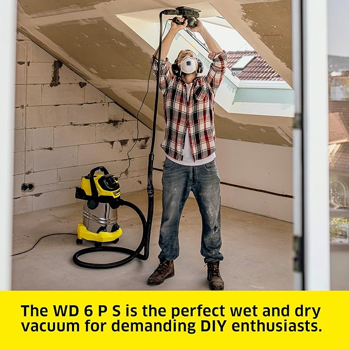 Kärcher Shop Vacuum WD 6 P S, 7.9 Gal, 6.2 Peak HP, 37 ft Reach, Wet Dry Vacuum Cleaner, Heavy Duty, Blower Function, Crevice Tool, Floor Nozzle Great for DIY Projects and Workshops