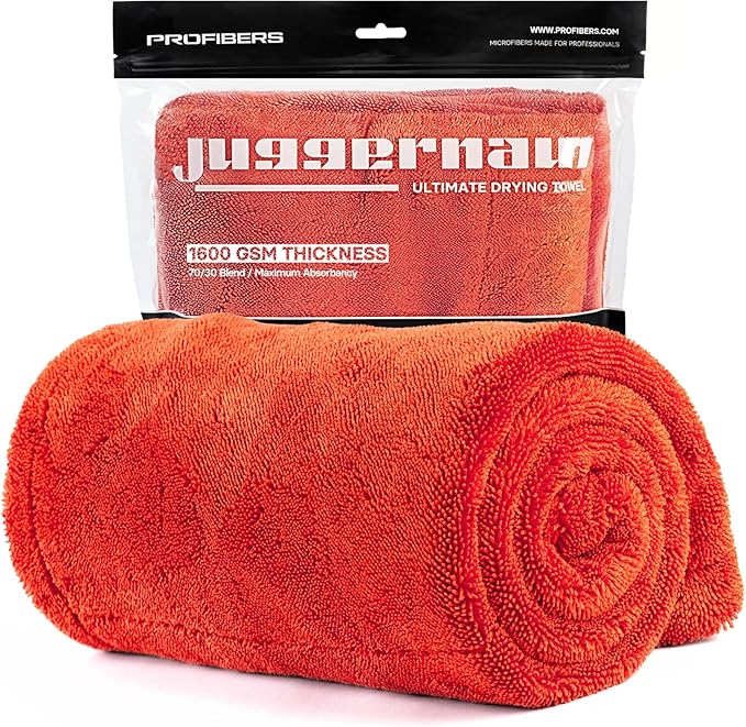 Juggernaut 1600 GSM Car Drying Towel, Holds 13 lbs, Extra Large 38x24 Microfiber Drying Towels Car Detailing, Twisted-Loop, Streak/Scratch-Free, 70/30 Blend (Red)