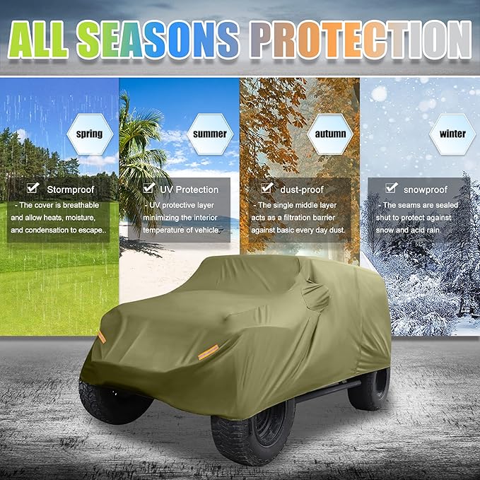 X AUTOHAUX SUV Car Cover Fit for Jeep Wrangler JK JL 2 Door 2007-2021 Outdoor Waterproof Sun Rain Dust Wind Snow Protection 210D Oxford Dark Green