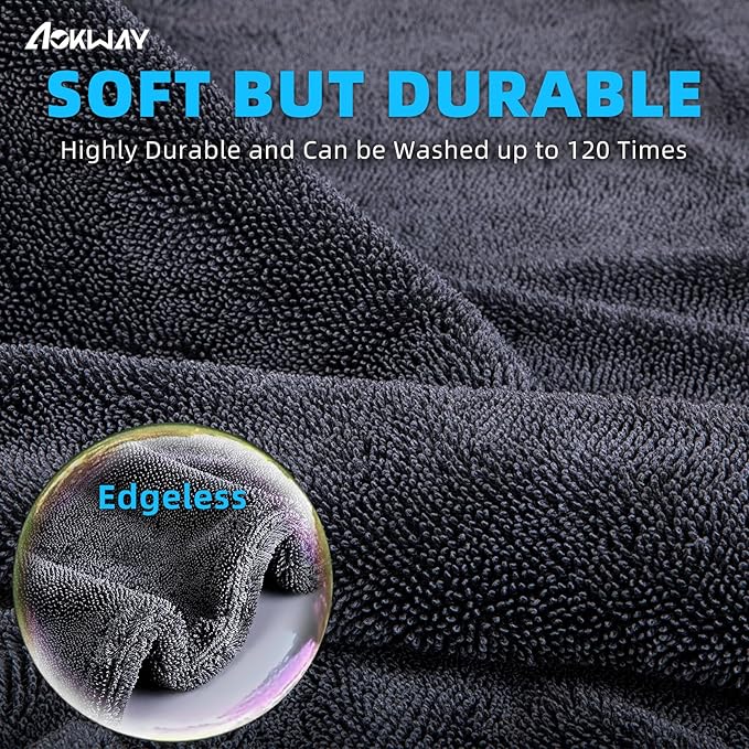 aokway Microfiber Car Drying Towel,Thickened and Absorbent Microfiber Towels, No Streaks Drying Towel car Detailing, Scratch-Free, No Water Spots- 16” x 16”（1 Pack）