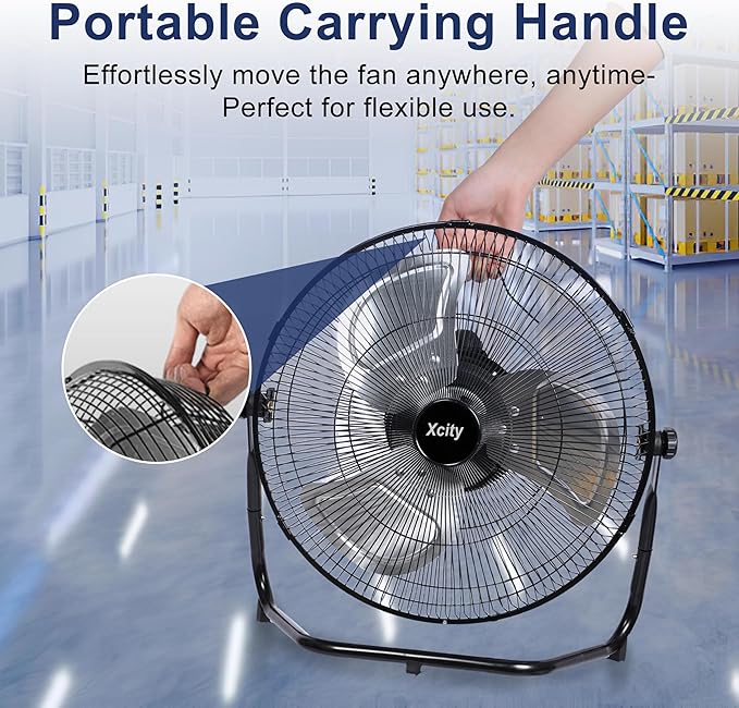 Xcity 12 Inch Metal Industrial Floor Fans, Max 1800 CFM, Heavy Duty High Velocity Fan with 3-speed and 360°Adjustable Tilt, for Warehouse, Workshop, Factory, Garage