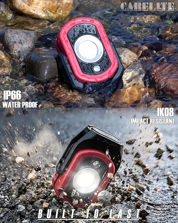 Magnetic Work Light, 1500 Lumens – Dual LED Mechanic Light, 5200mAh Rechargeable, 4 Modes, Strong Magnetic Base, Portable Shop Light for Auto Repair, Inspection & Jobsites (Red)