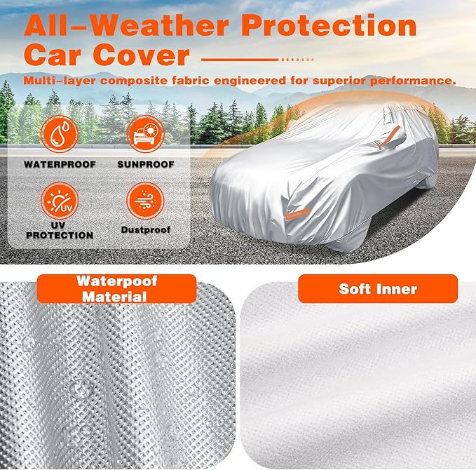 iCOVER Car Cover, All Weather Exterior SUV Cover Designed for Audi Q5, BMW X3, Mercedes GLC & 1st Gen Porsche Cayenne (2003-2010) Fits Vehicle Length 184" to 188"