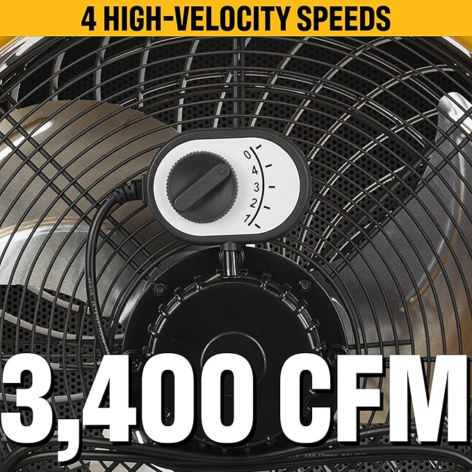 Caterpillar® fan 18”-Blade High-Velocity Drum Fan Heavy Duty Industrial Grade (Yellow, 2-in-1): 3,400 CFM, 4-Speed, 360 Degree Adjustable Drum Head, Dual Ball Bearing Motor with Die-Cast Cover