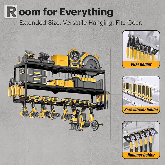 Power Tool Organizer, 8 Drill Holder for Tool Organizer, Storage and Organization for Garage, Heavy Duty Metal Tool Shelf Utility Rack for Cordless Power Tools Suitable for Pegboard/Workshop