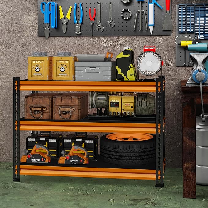 3-Tier Garage Shelving Heavy Duty,40''W x 18''D x 36''H Metal Shelving Unit,1320 lbs Weight Capacity Adjustable Storage Shelves for Retiple Tanks, Aquariums, Pantry,Orange