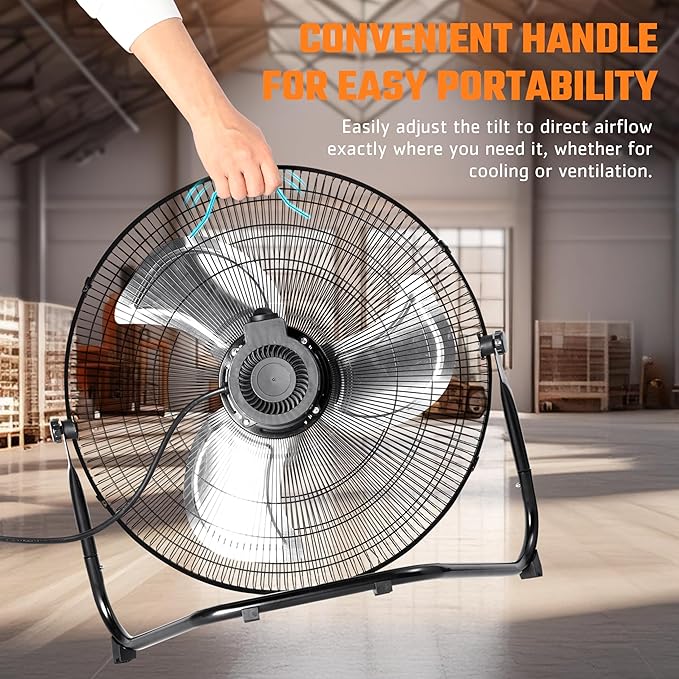 18 Inch Floor Fan, Max 4012 CFM Industrial Fan, 3-speed and 360° Adjustable Tilt, Metal Construction and Aluminum Blades, Ideal for Warehouse, Workshop, Factory, Garage