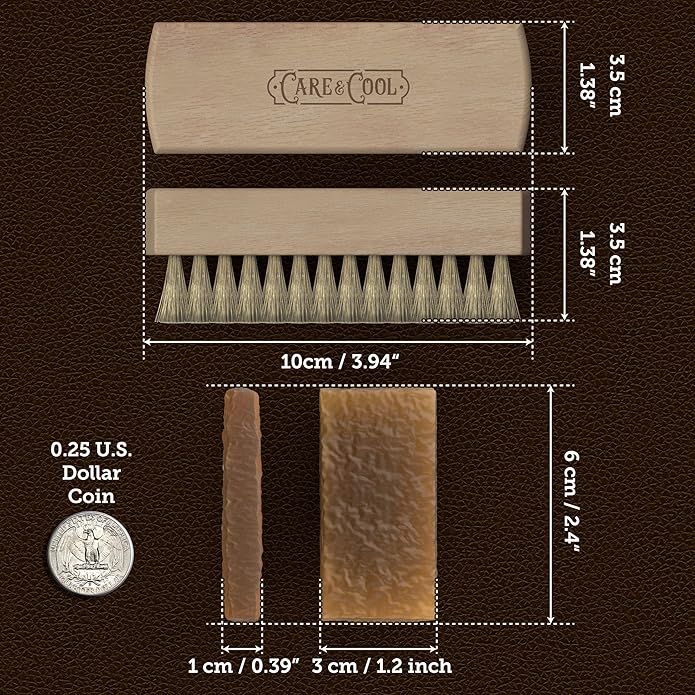 Care & Cool Suede and Nubuck Cleaning Premium Hog Hair Brush 3.94"x1.38" and Rubber Eraser - Gentle Cleaning, Nap Restoration - Ideal for Suede, Nubuck, Leather, Canvas, Knit