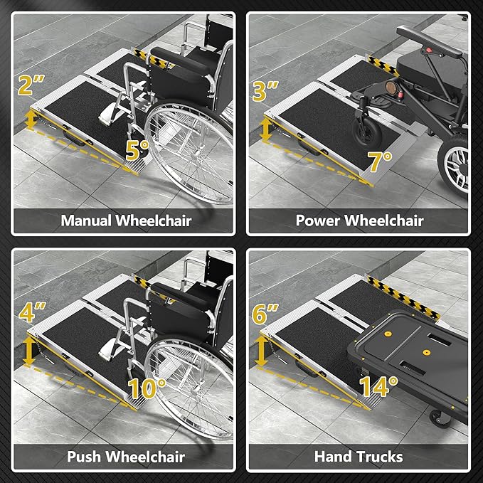 2FT Portable Wheelchair Ramp, Aluminum Wheelchair Ramps with Handle, Anti-Slip Folding Wheel Chair Ramp for Home Steps, Stairs, Entry, Threshold, Doorways, Scooter, 600LBS Capacity