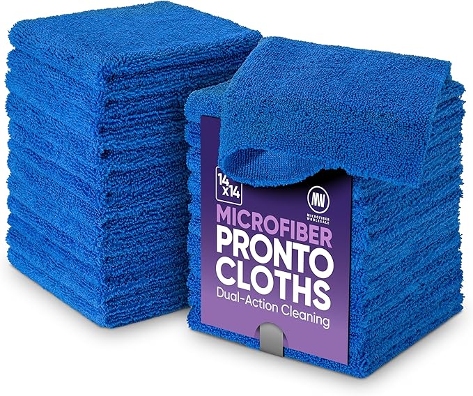 Microfiber Wholesale Pronto Cloths, Dual-Sided Microfiber Cleaning Towels, Soft Plush & Scrub Cloths for Dusting, Scrubbing, Kitchen, Windows & Car Detailing, Absorbent Bulk 25-Pack Blue