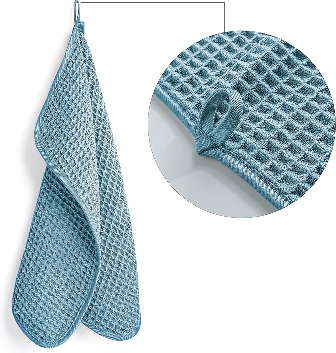 POLYTE 430 GSM Microfiber Lint Free Washcloth Face Towel, 13 x 13 in, 4 Pack (Waffle Weave)