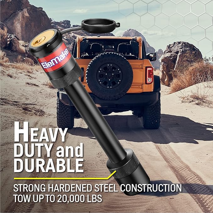 Elemake Hitch Pin Lock - Trailer Hitch Lock 5/8" Pin Tow Receiver Lock, Anti-Rust Brass Core Extra Long 3-1/2" Effective Length for Class III-V Receivers (2", 2-1/2"), Heavy Duty 20,000 LBS Towing