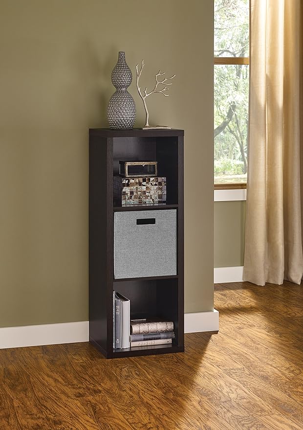 ClosetMaid 3 Cube Storage Shelf Organizer Bookshelf with Back Panel, Easy Assembly, Wood, Black Walnut