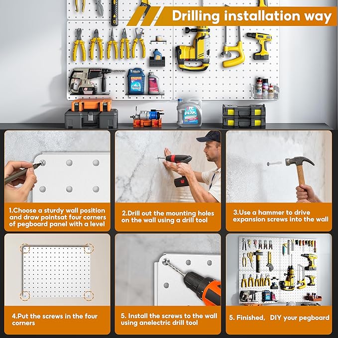 Peg Board, 110pcs Metal Pegboard Kit, Includes 4 Pack White Peg Board Panels with Accessories and Hook Locks, Large Heavy Duty Peg Boards for Walls Home, Garage Tool Storage, Workbench
