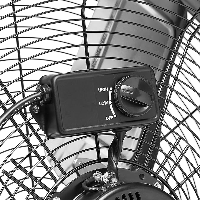 Amazon Basics 24" 215W High-Velocity, Heavy-Duty Industrial Fan, Drum Fan, with UL-Certified Safety Compliance, 2 Speeds, Up to 8820 CFM, 5.9-ft Power Cord, 2 Wheels, Metal Housing/Blades, Black