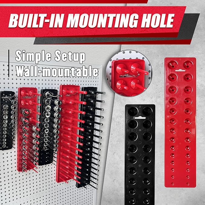 6PCS Socket Organizer Tray Set,1/2", 1/4" and 3/8" SAE & Metric Deep & Shallow Socket Holder Kit, Deep and Shallow Socket Holders for Toolboxes(sockets not included)