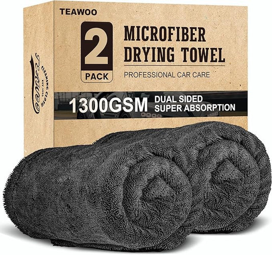 2 Pack Double-Sided Car Care Extra-Large, Ultra-Absorbant Microfiber Drying Towel for Cars and Trucks, Super Absorbent Car Drying Towel, 1300GSM, 35" x 24"
