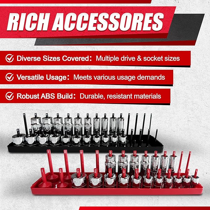 6PCS Socket Organizer Tray Set,1/2", 1/4" and 3/8" SAE & Metric Deep & Shallow Socket Holder Kit, Deep and Shallow Socket Holders for Toolboxes(sockets not included)