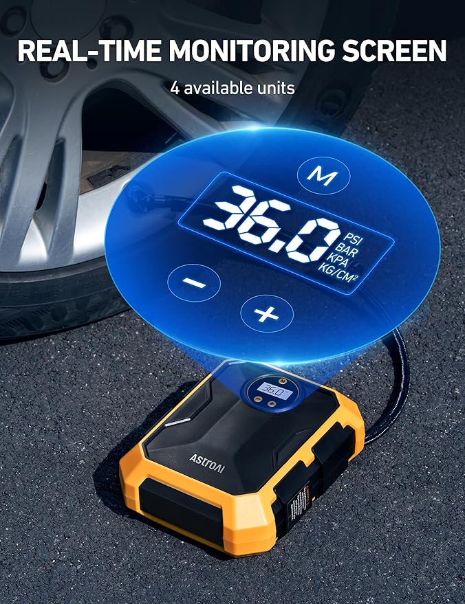 AstroAI Tire Inflator Air Compressor 12V DC Portable Air Compressor Car Accessories Auto Tire Pump 100PSI with LED Light Digital Air Pump for Car Tires Bicycles Other Inflatables (Pack of 2)