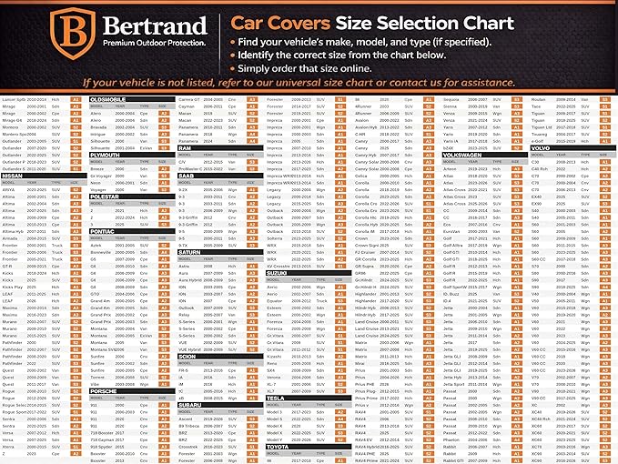 BERTRAND Premium Sedan Car Cover (185 x 71 - Size - A2) - Waterproof All Weather | Mirror Pockets + Door Zipper | Cotton-Lined | UV Protection + Reduces Hail Impact | Large Sedans