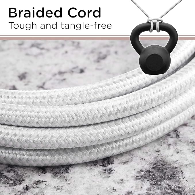 Cordinate 3-Outlet Power Strip Extension Cord with Multiple Outlets 15 Ft Indoor Braided Grounded Flat Plug Extension Cord ETL Listed White 50011