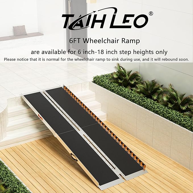 6 Feet Wheelchair Ramp, Non-Slip Aluminum Folded Handicap Ramp with Support Legs, Safer Door Threshold Wheelchair Ramps for Home, Wheel Chair Ramp for Home Steps, Stairs, Entry, Doorways