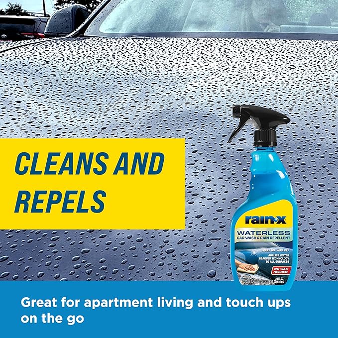 Rain-X 620143 Waterless Car Wash and Rain Repellent, 23 fl. oz. Rinseless Cleaner Spray for a Spot Free Finish, Perfect for Quick and Easy Detailing. Premium No Rinse for on the go Washing