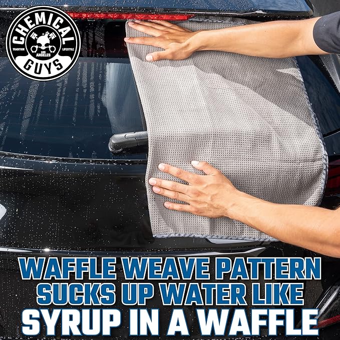 Chemical Guys Waffle Weave Gray Matter Microfiber Drying Towel 2 Pack, Huge Car Drying Towels for Faster Coverage on Paint, Glass, Wheels, and Trim, Streak Free Drying for Cars, Trucks, and SUVs