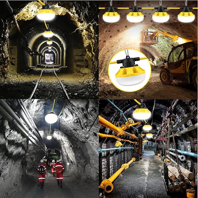 100FT LED Construction String Lights, 100W 10000LM Industrial Grade Temporary Work Lights with 10 Bulbs, Linkable 5000K Super Bright Weatherproof Lighting for Construction Site, Job Site,& Outdoor Use