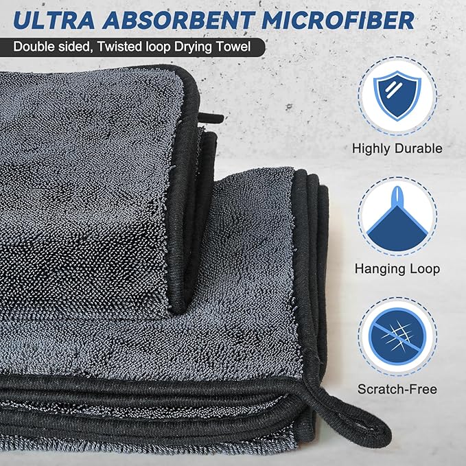 2-Pack Microfiber Towels for Cars 36"x24", Extra Large Ultra Absorbent Car Wash Drying Towels Detailing Supplies for SUVs and Trucks, No Streaks, Spots or Scratches