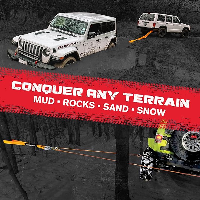 GearAmerica Heavy Duty Tow Strap 3" x 8' Tree Saver Winch Strap - 35,053 lbs (17.5 US Tons) Recovery Rope for Offroad, Weather Resistant with Triple Reinforced Loops - ATV Accessories