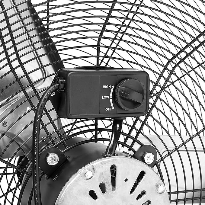 Amazon Basics 30" 300W High-Velocity Heavy-Duty Industrial Drum Fan for Cooling, Metal Housing, UL-Certified Safety Compliance, 2 Speeds, High CFM Up to 12,480, 5.9-ft Power Cord, 2 Wheels, Black