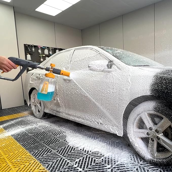 Short Pressure Washer Gun with Foam Cannon, High Power Washer Gun Snow Foam Lance with 5 Power Washer Nozzle Tips, 1/4 Inch Quick Connector, 4000 PSI, 1 Liter