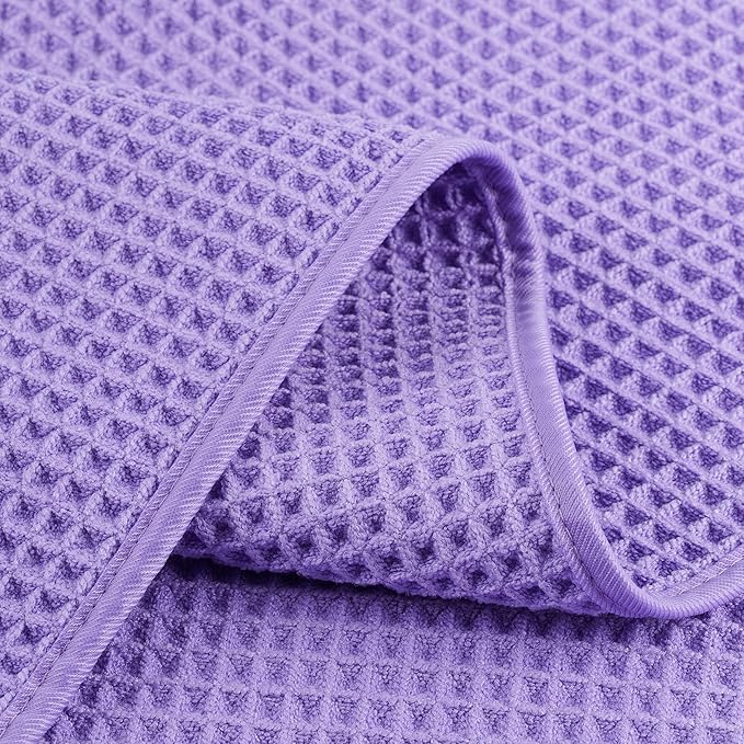 POLYTE 430 GSM Microfiber Lint Free Washcloth Face Towel, 13 x 13 in, 4 Pack (Waffle Weave)