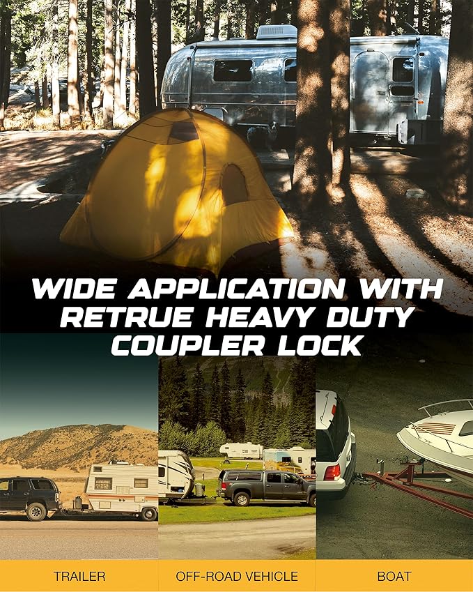 RETRUE Heavy-Duty Universal Coupler Lock Trailer Locks Ball Hitch Trailer Hitch Lock Adjustable Security Steel Fits 1-7/8 Inch, 2 Inch, 2-5/16 Inch Couplers Grey & Silver