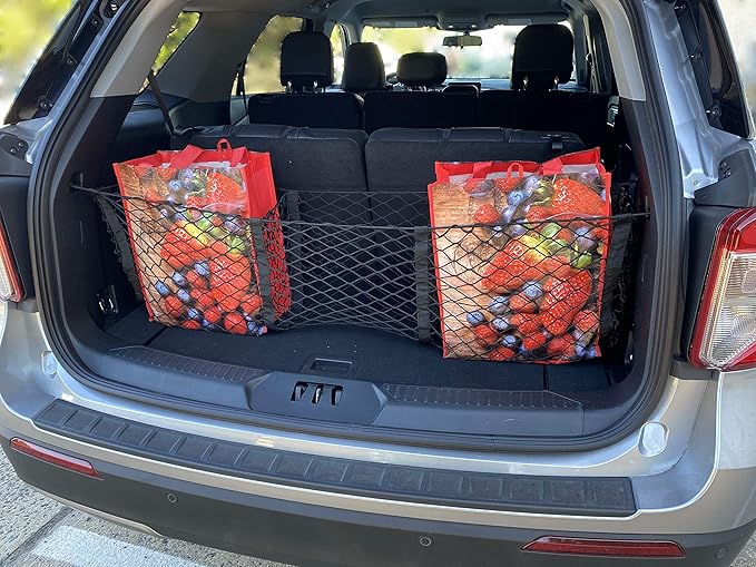 Envelope Style Trunk Cargo Net with 3 Pockets for Ford Explorer 2020-2026 - Car Accessories - Premium Trunk Organizers and Storage - Cargo Net for SUV - Vehicle Carrier Organizer for Ford Explorer