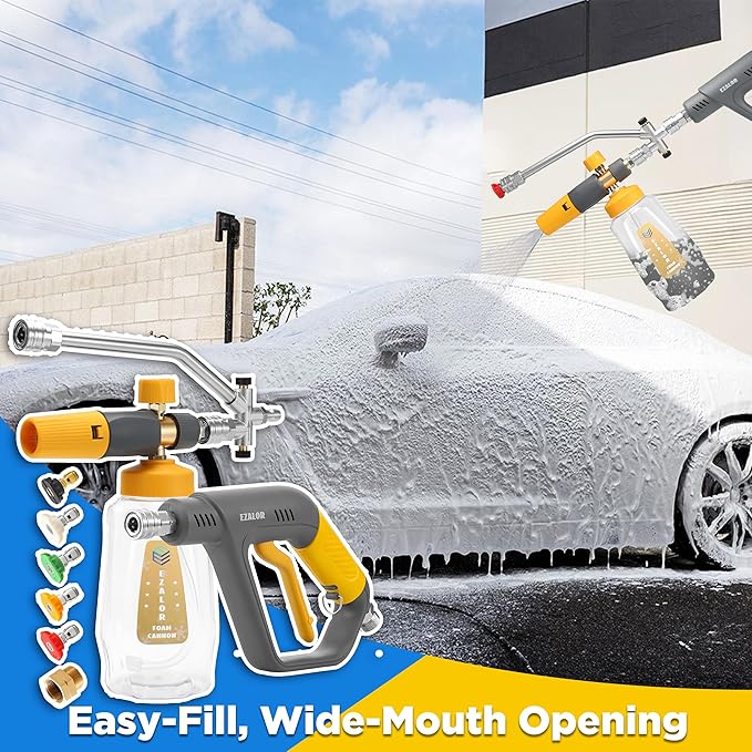 Pressure Washer Foam Cannon Gun Kit with Dual Connector Accessory, Foam Blaster for Car Washing, Double Tip Attachment & 5 Nozzle Tips, 1/4" Quick Connect, 4000 PSI