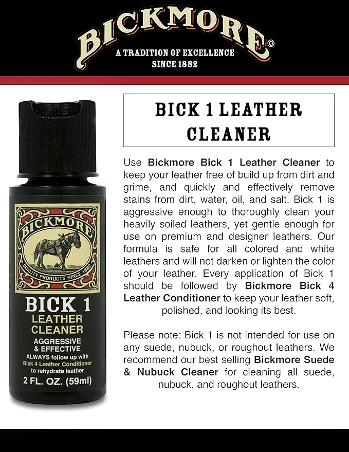 Bickmore Bick 1 Leather Cleaner 2 oz - Clean Dirt, Oil, Sweat, Salt, and Water Stains from all Colored, White, and Black Leather