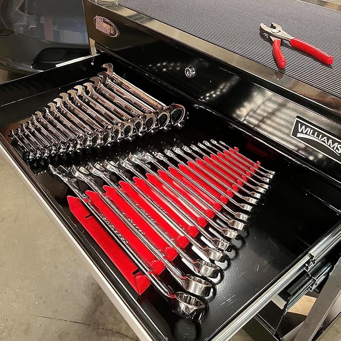 MLTOOLS 16-Tool Standard Wrench Organizer - Low-Profile V-Shape Tools Holder, Fuel & Solvent Resilient - In-Drawer Wrench Tray For Garage, Workshop - Made in USA - Black
