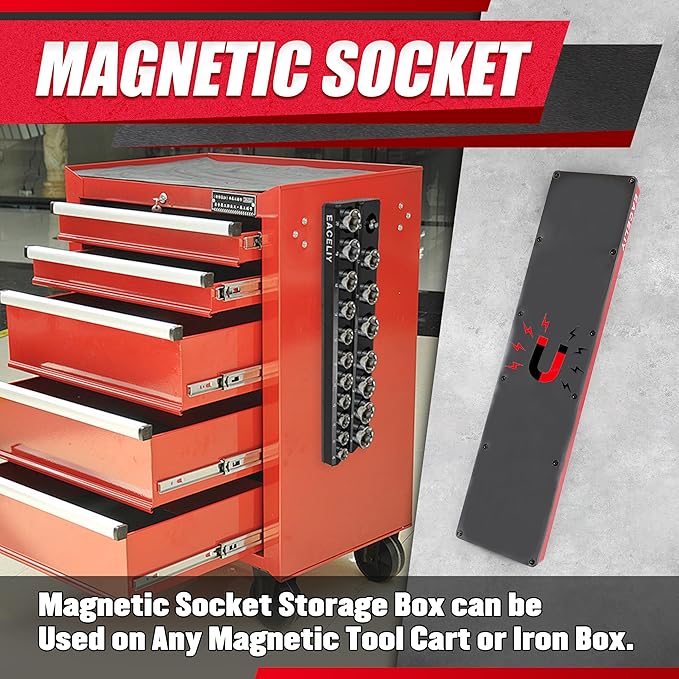 8Pcs Magnetic Socket Organizer Set, 1/2", 1/4" and 3/8" SAE & Metric Deep & Shallow Tools Tray Holder Kit, holds 199pcs Sockets (sockets not included) (8PC 1/2&3/8&1/4)