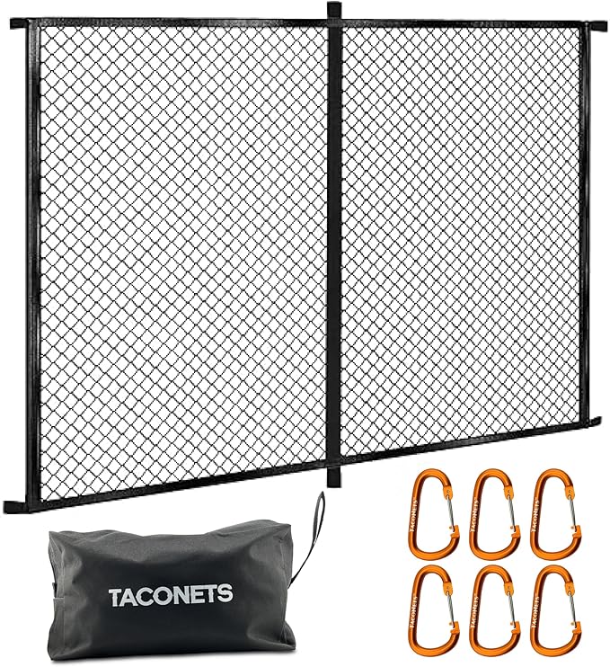 TacoNets Upgraded Highly Elastic Cargo Net, USA Company, Simple Truck Bed Cargo Mesh Organizer, Suitable for Light Loads, Heavy Duty Carabiners, 4'x4'