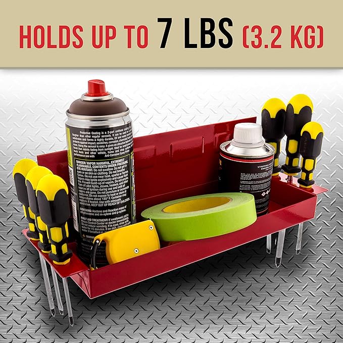 TCP Global 12" Magnetic Tool Shelf - Toolbox & Cabinet Organizer - Magnetic Tray for Shop, Garage, Workshop - Metal Surface Mount, Tool Box Accessories for Home, Workspace and Garage