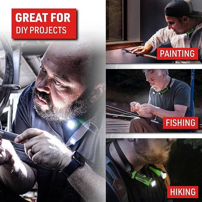 EZRED Anywear Rechargeable Neck Light for Hands-Free Lighting - NK15-GR Green, Perfect Light for Mechanics, Camping, Hunting, DIY Projects, Reading