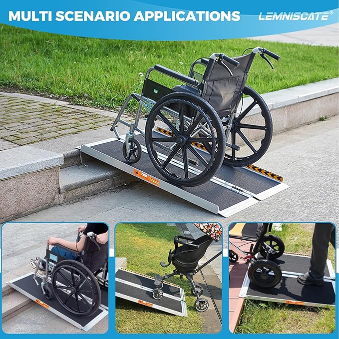 LEMNISCATE Portable Wheelchair Ramp 4FT, Non-Slip Aluminum Handicap Ramp with Handle, Folding Wheel Chair Ramps for Homes Steps, Stairs, Entry, Threshold, Doorways, Scooter, 800LBS Capacity